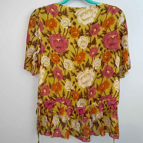 EUC Massimo Dutti Chiffon Ruffle Hem Floral Side Tie Top Size 8 - Picture 5 of 7